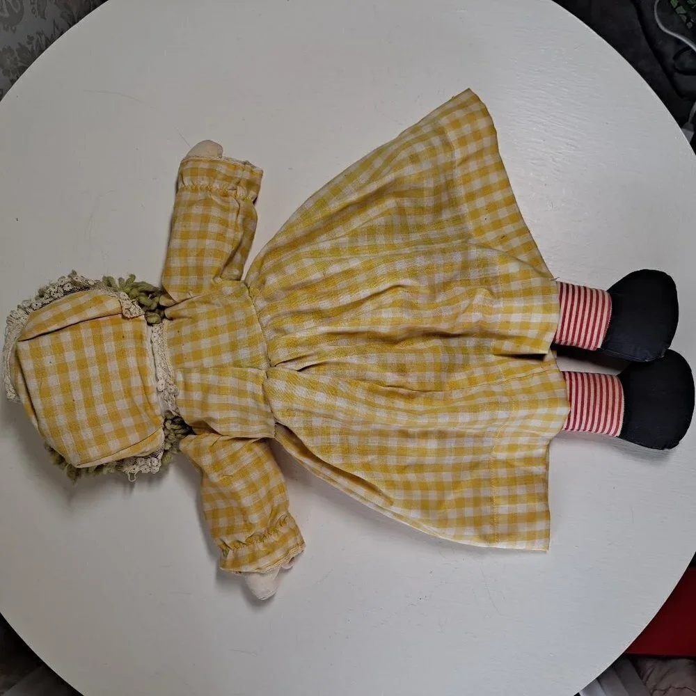 Vintage Blonde Raggedy Ann Doll Yellow Dress All Fabric Doll